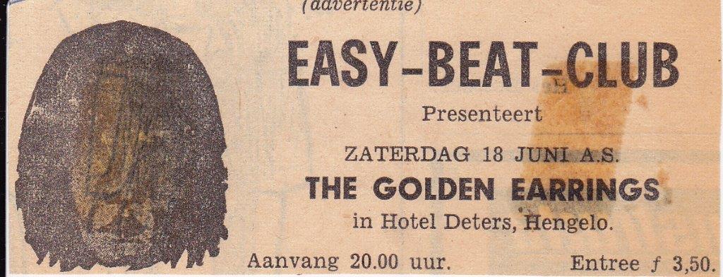 The Golden Earrings show ad June 18, 1966 Hengelo - Hotel Deters